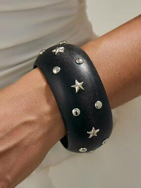 Goth Black Chunky Wooden Bangle Bracelet Wide Punk Rock NEW